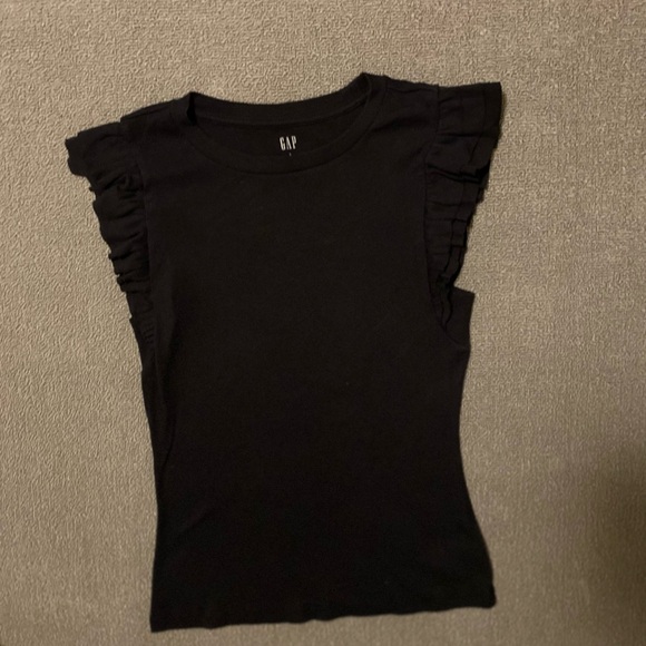 GAP Tops - GAP Women's Large Stretchy Ribbed Knit Black Ruffle Sleeve Casual Tee